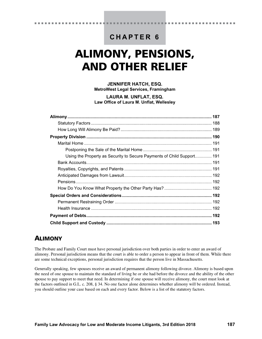 Alimony, Pensions, and Other Relief