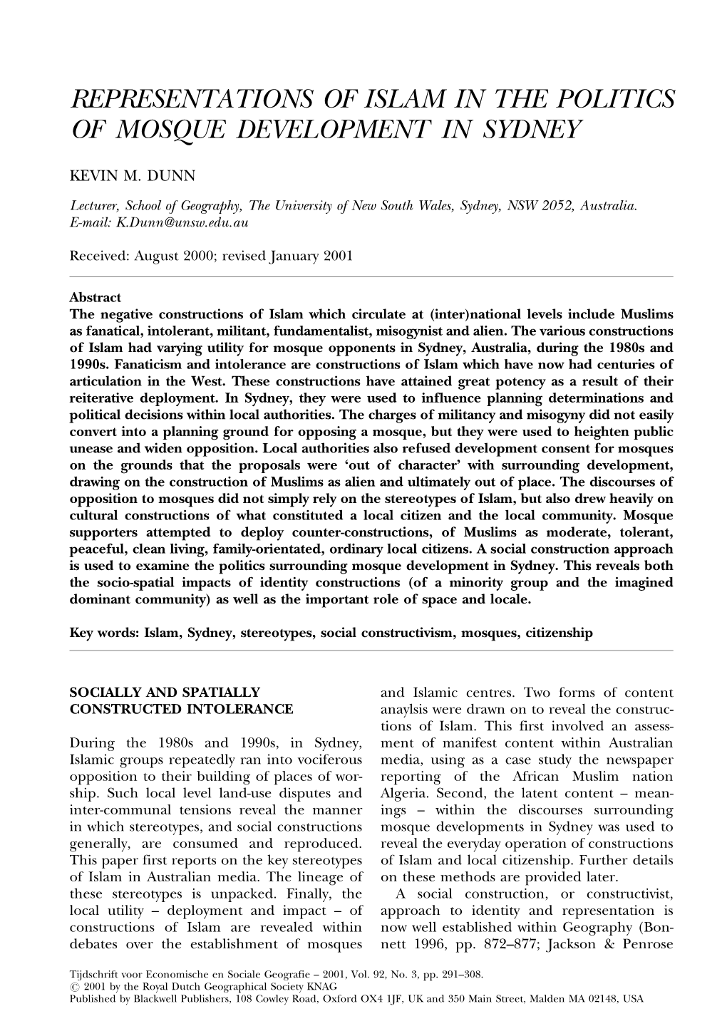 Representations of Islam in the Politics of Mosque Development in Sydney