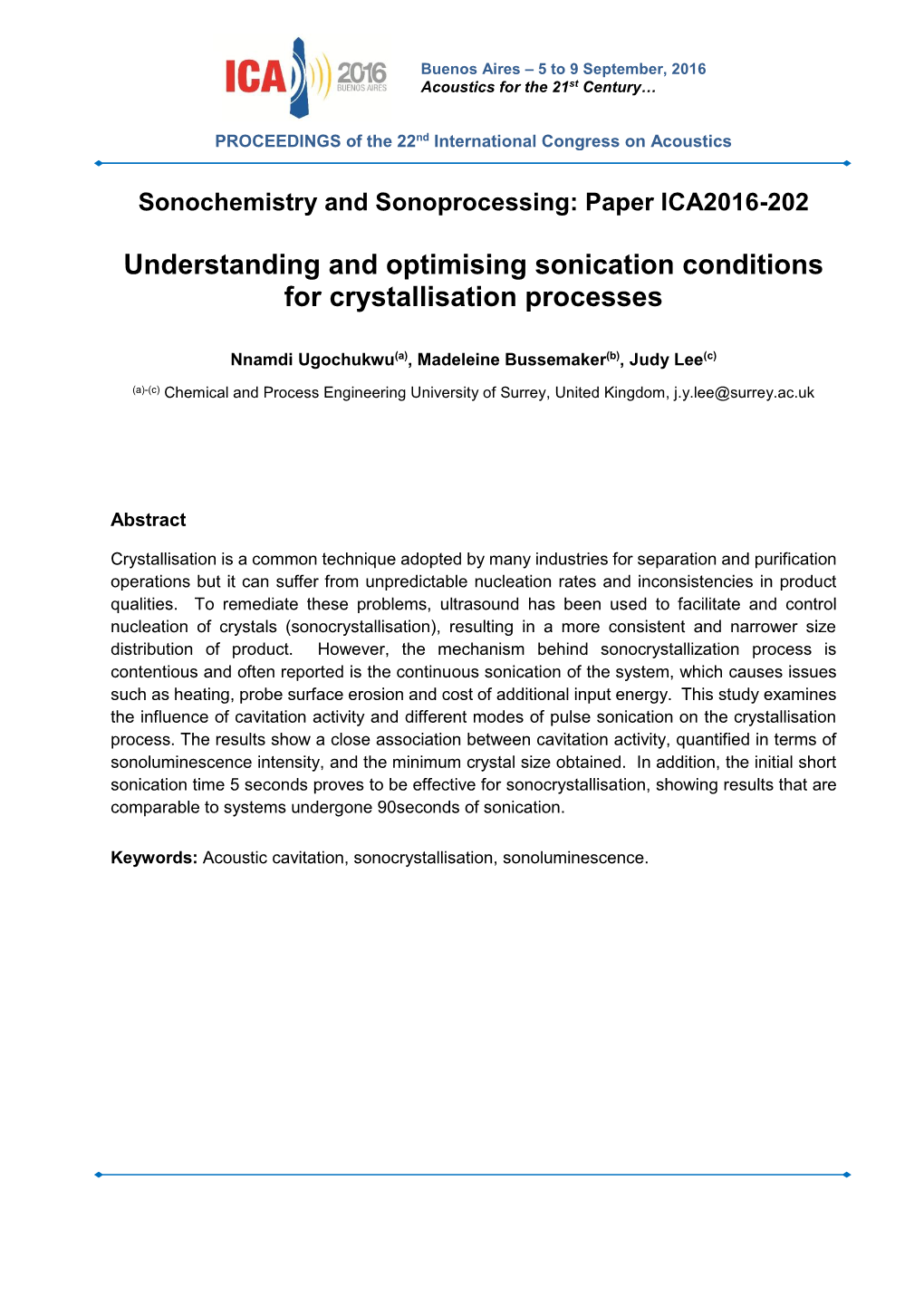 Understanding and Optimising Sonication Conditions for Crystallisation Processes