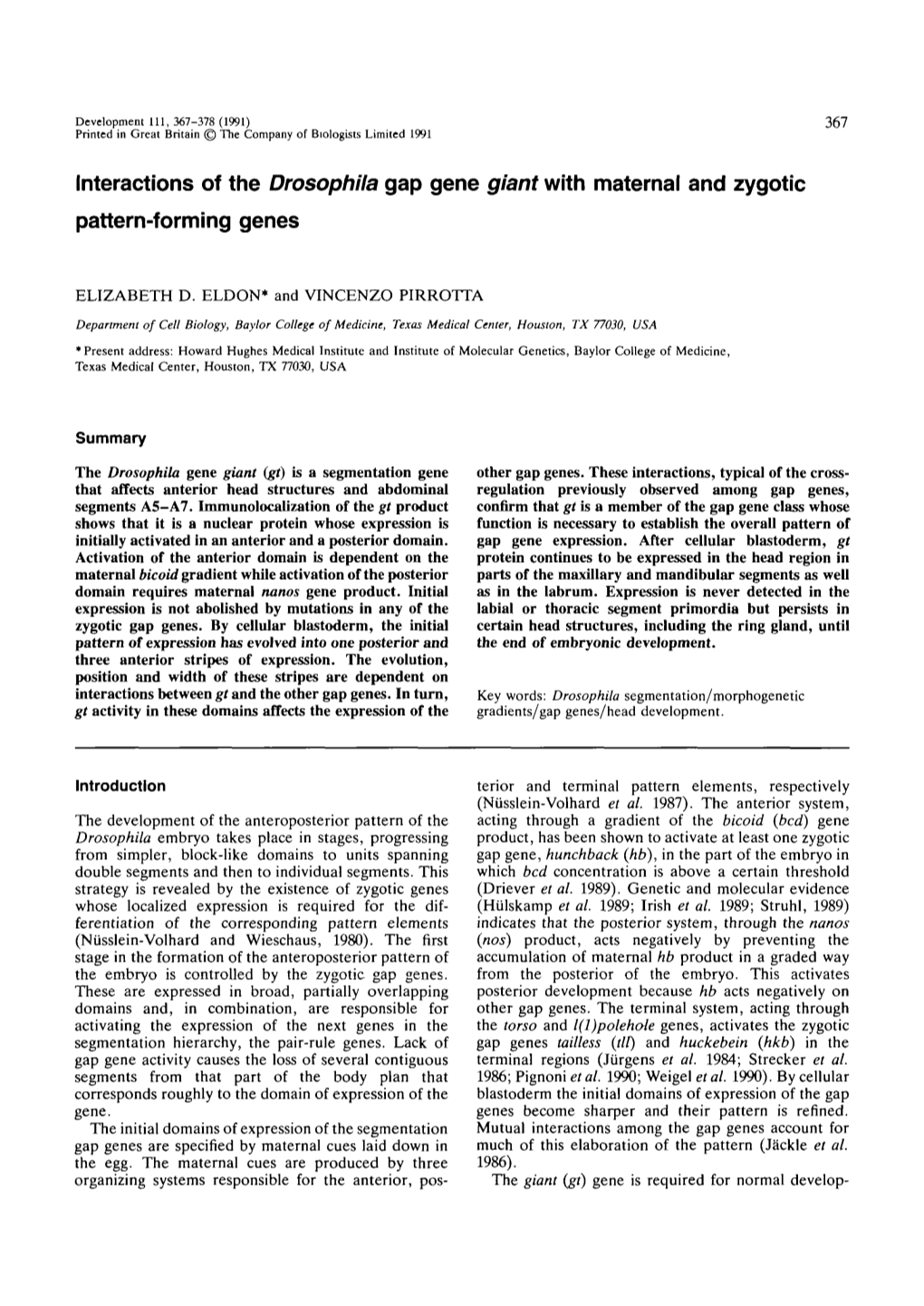 Interactions of the Drosophila Gap Gene Giant with Maternal and Zygotic Pattern-Forming Genes