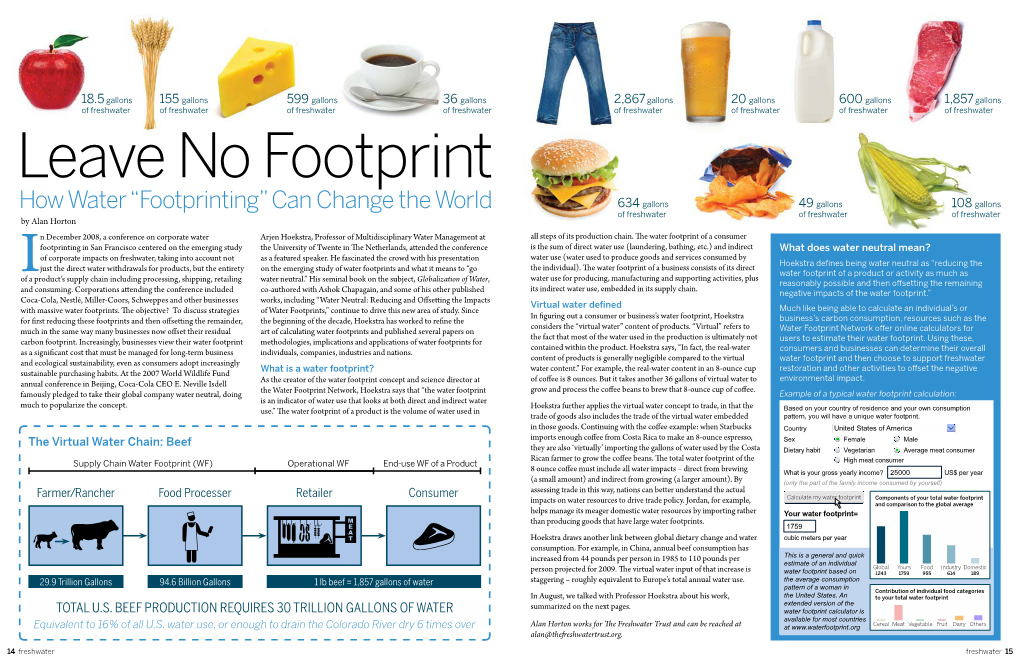 How Water “Footprinting” Can Change the World 634 Gallons 49 Gallons 108 Gallons of Freshwater of Freshwater of Freshwater by Alan Horton