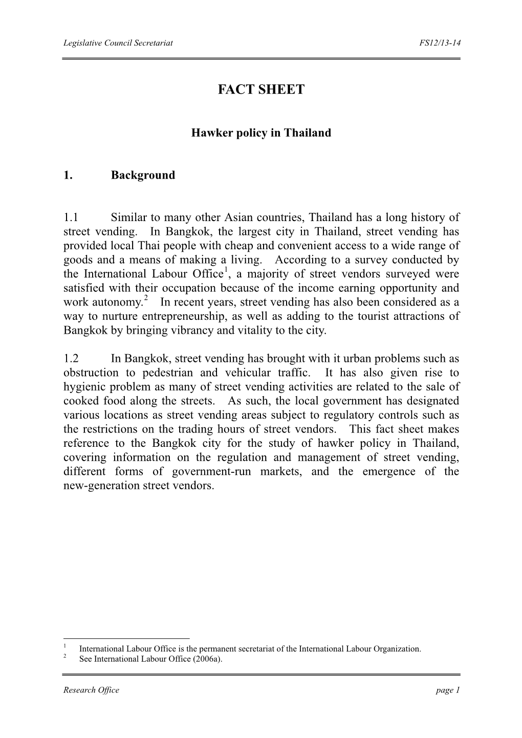 Hawker Policy in Thailand