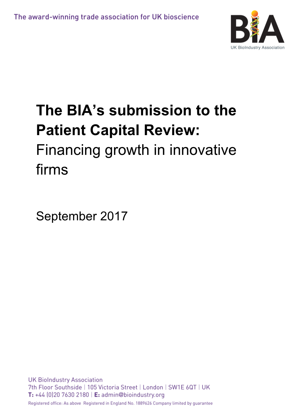 BIA Submission to the HMT Patient Capital Review.Pdf 0.85MB