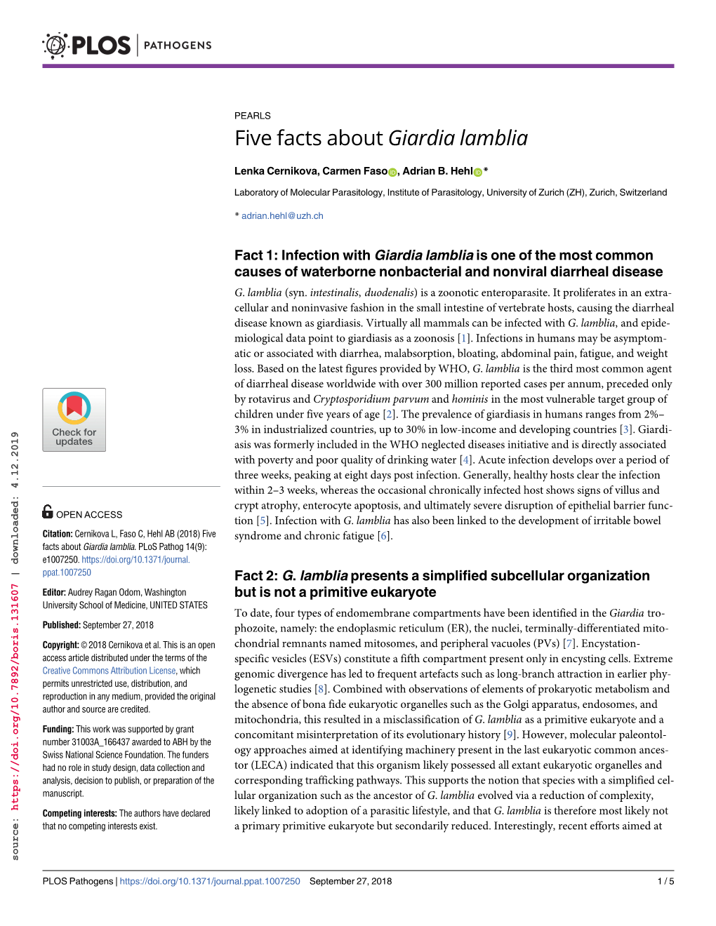 Five Facts About Giardia Lamblia