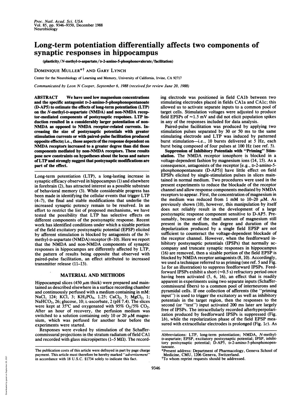 Long-Term Potentiation Differentially Affects Two Components of Synaptic