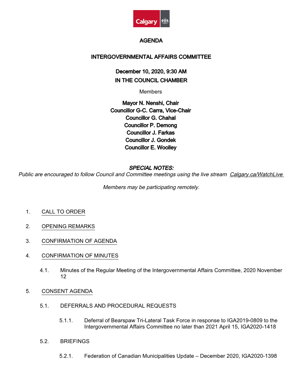 Intergovernmental Affairs Committee Agenda Package