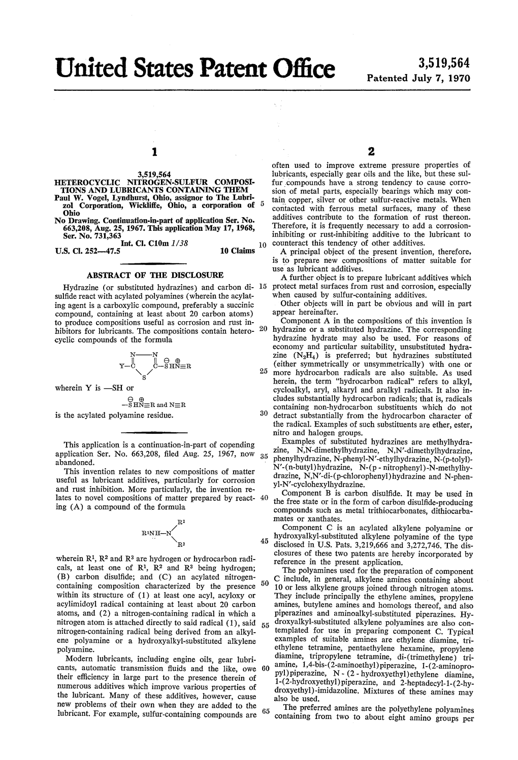 United States Patent Office Patented July 7, 1970