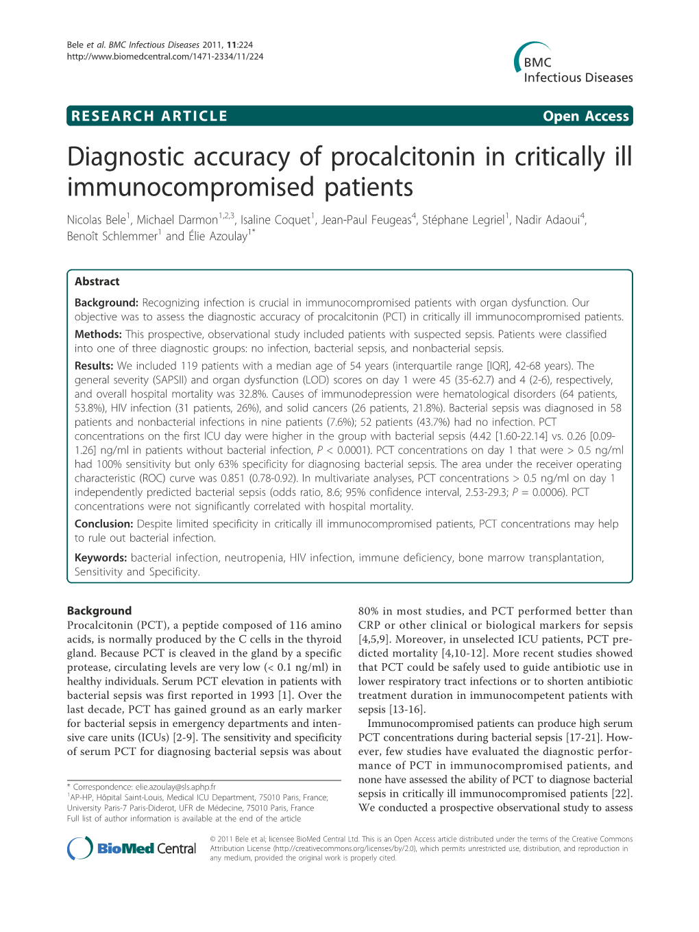 Diagnostic Accuracy of Procalcitonin in Critically Ill Immunocompromised