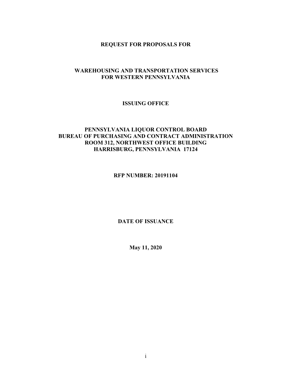 RFP 20191104 Warehousing and Transportation