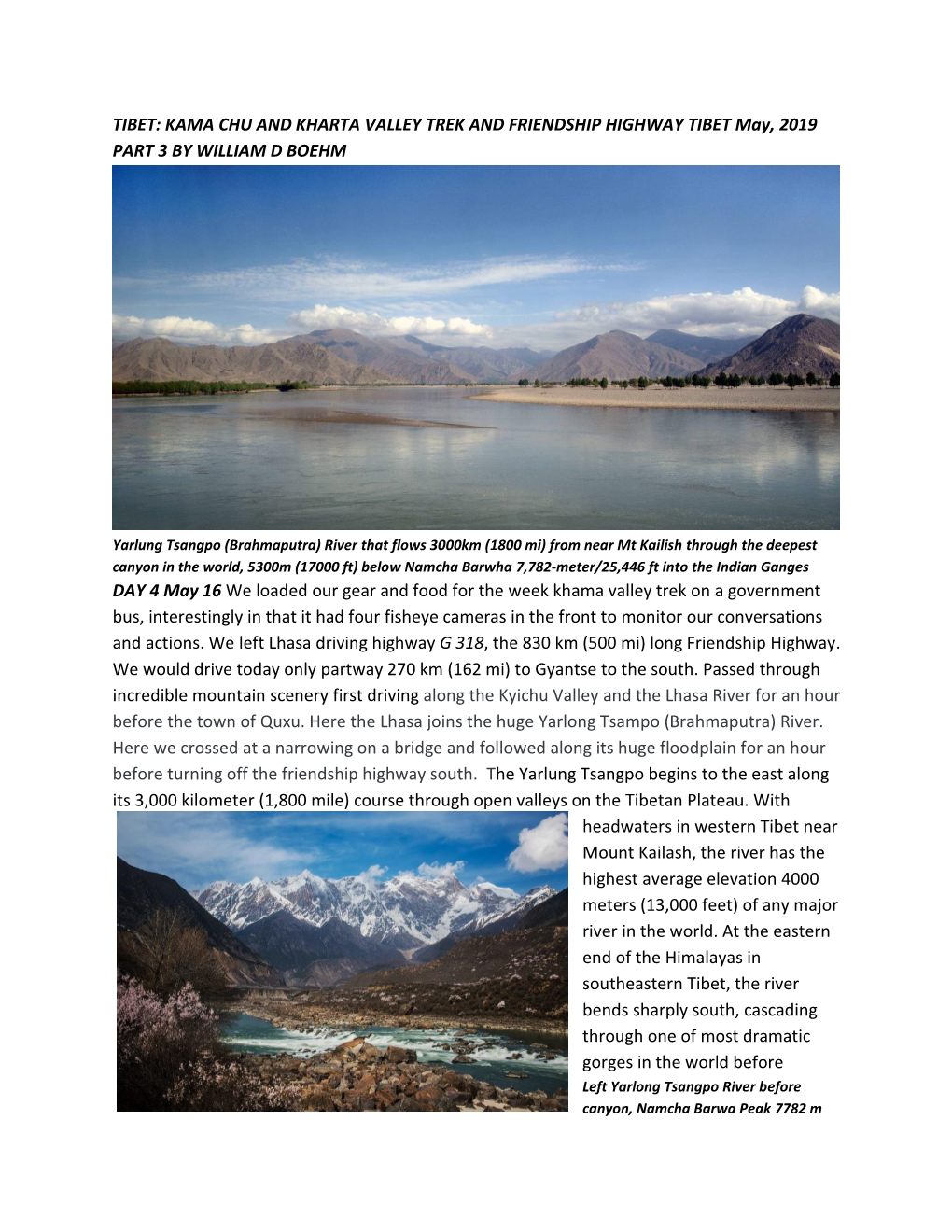 TIBET: KAMA CHU and KHARTA VALLEY TREK and FRIENDSHIP HIGHWAY TIBET May, 2019 PART 3 by WILLIAM D BOEHM