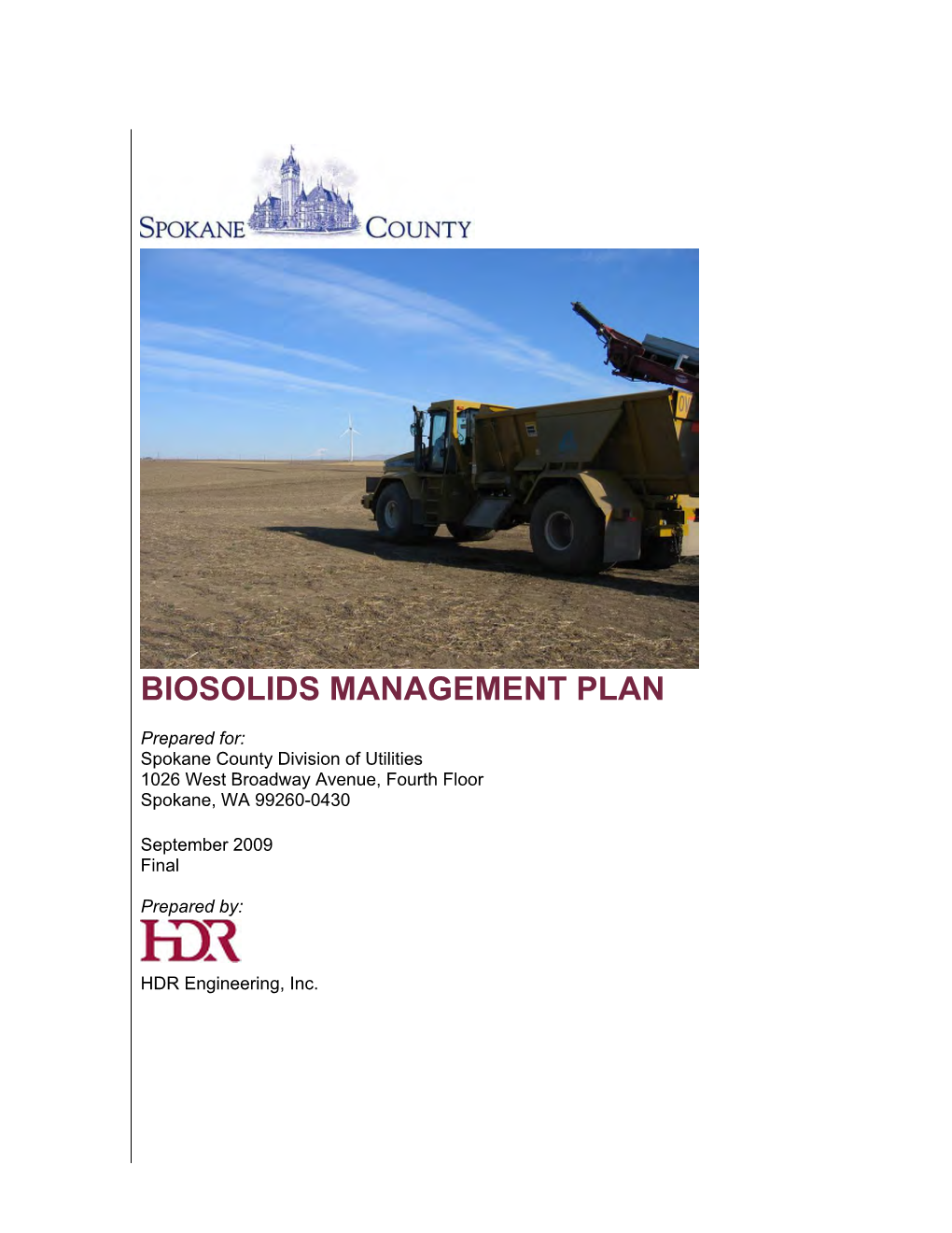 Final Biosolids Management Plan September 2009 TABLE of CONTENTS