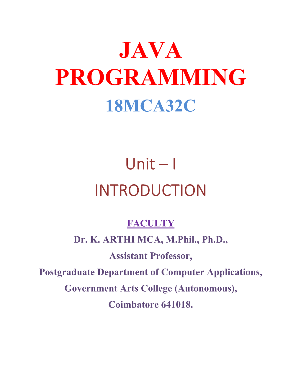 Java Programming 18Mca32c