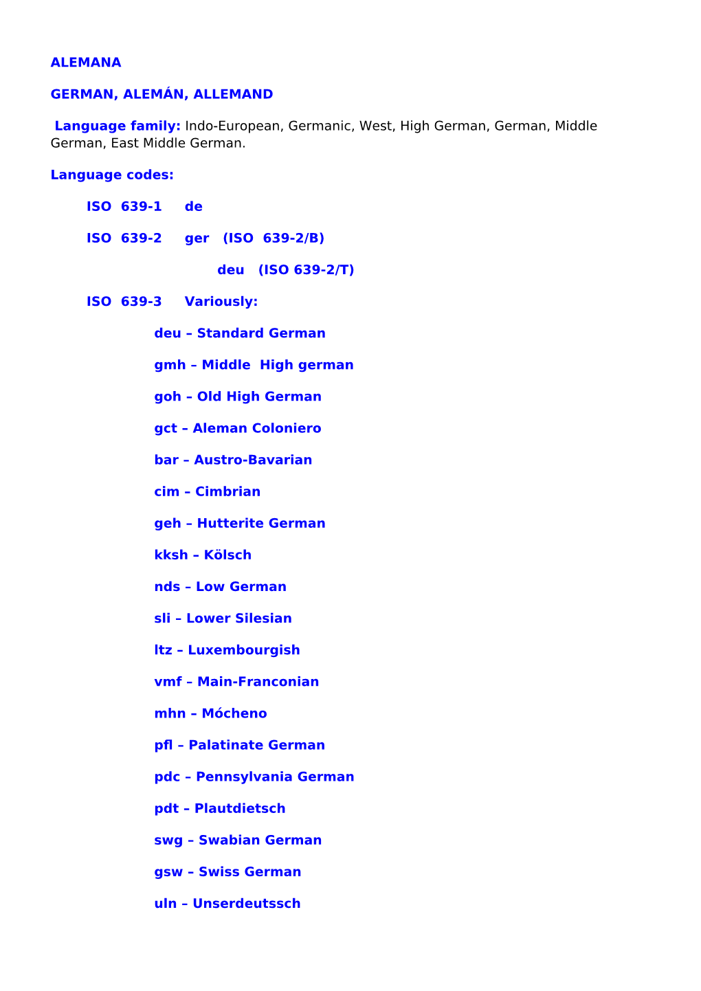 ALEMANA GERMAN, ALEMÁN, ALLEMAND Language