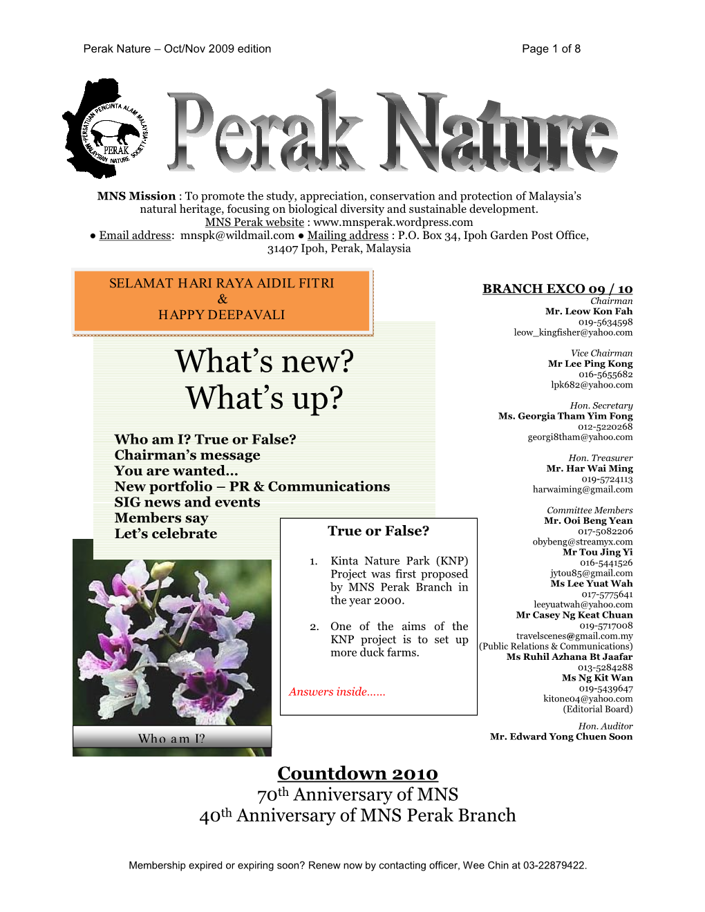 Perak Nature Oct/Nov 2009 Issue