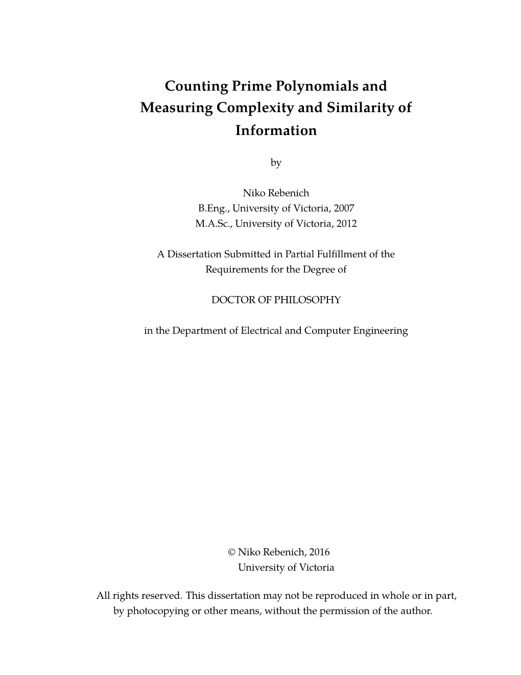 Counting Prime Polynomials and Measuring Complexity and Similarity of Information