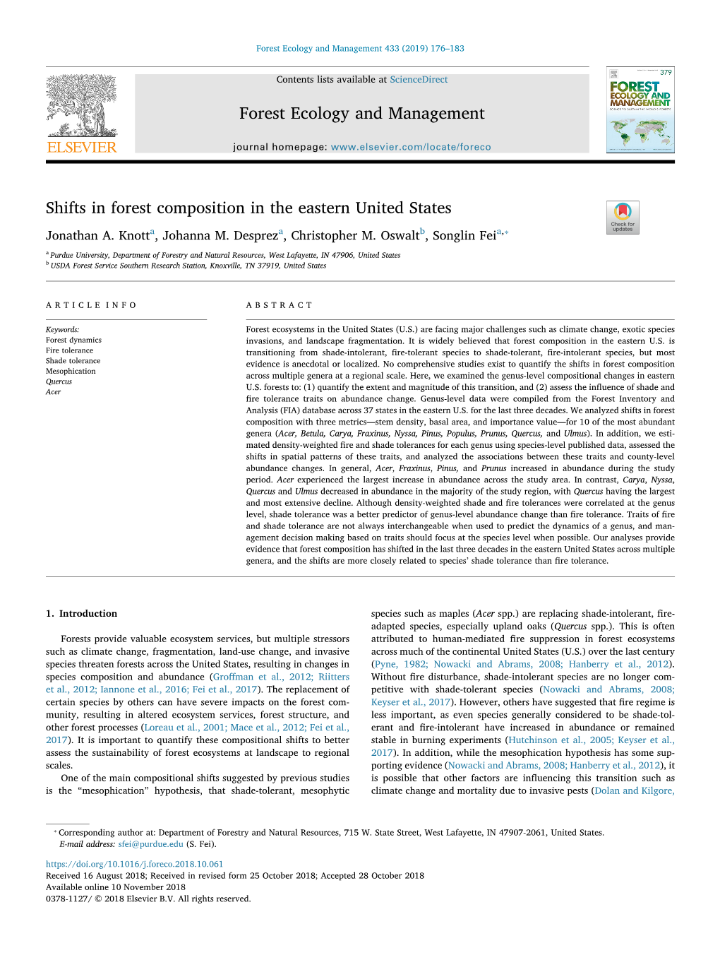 Shifts in Forest Composition in the Eastern United States T ⁎ Jonathan A