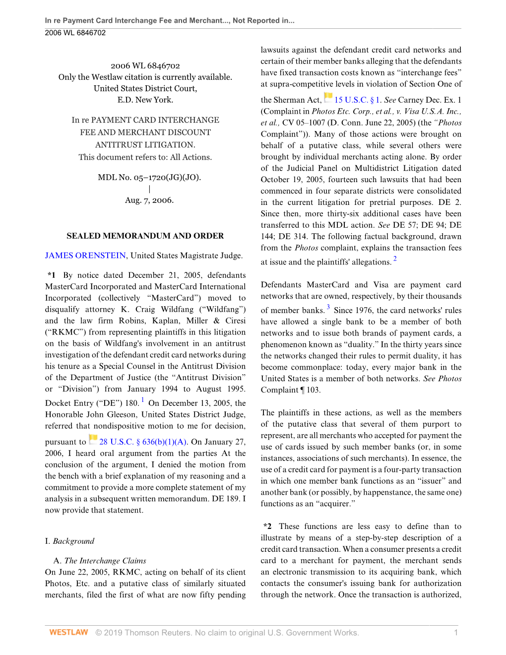 Re Payment Card Interchange Fee Litigation