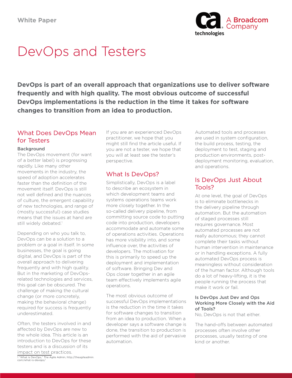 Devops and Testers White Paper