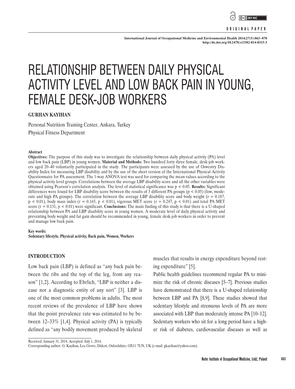 Relationship Between Daily Physical Activity Level And