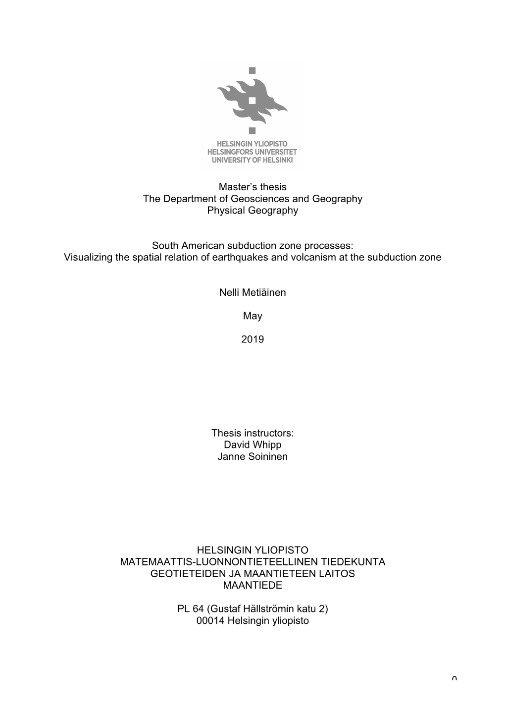 0 Master's Thesis the Department of Geosciences And