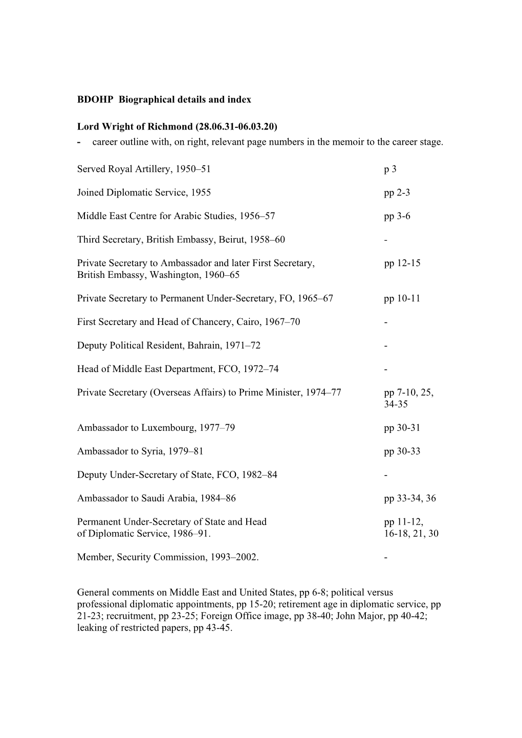 BDOHP Biographical Details and Index Lord Wright of Richmond