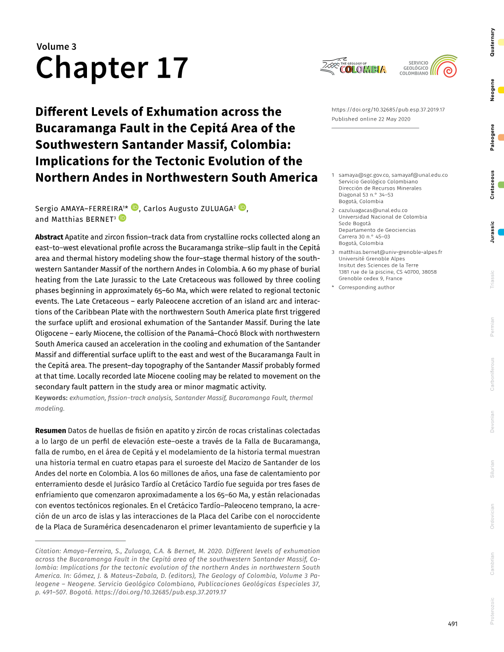 Different Levels of Exhumation Across the Bucaramanga Fault in The