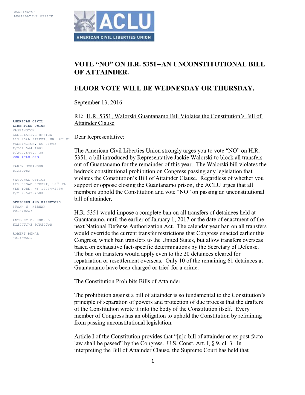 Vote “No” on H.R. 5351--An Unconstitutional Bill of Attainder