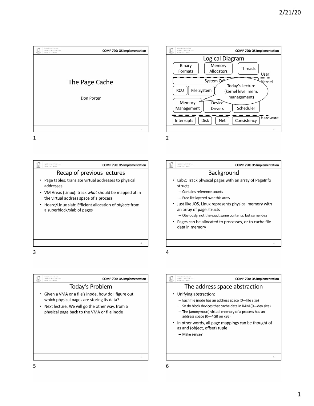 The Page Cache Today’S Lecture RCU File System Networking(Kernel Level Syncmem