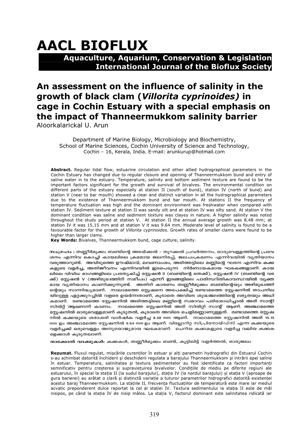 An Assessment on the Influence of Salinity in the Growth of Black Clam
