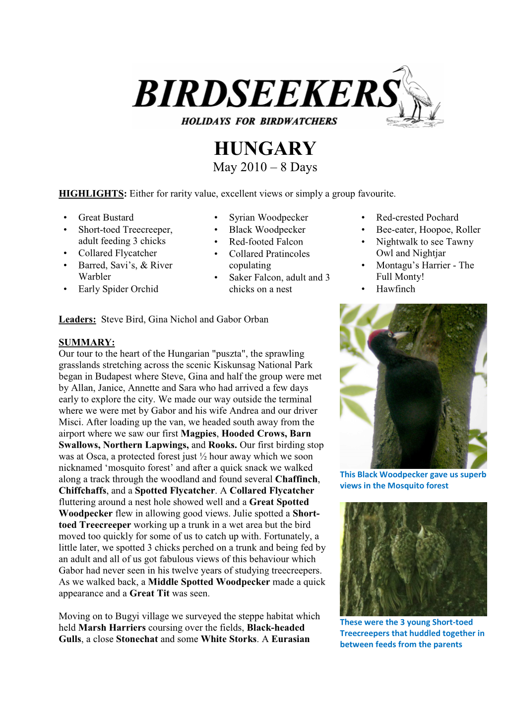 Birdseekers Hungary 2010 Report