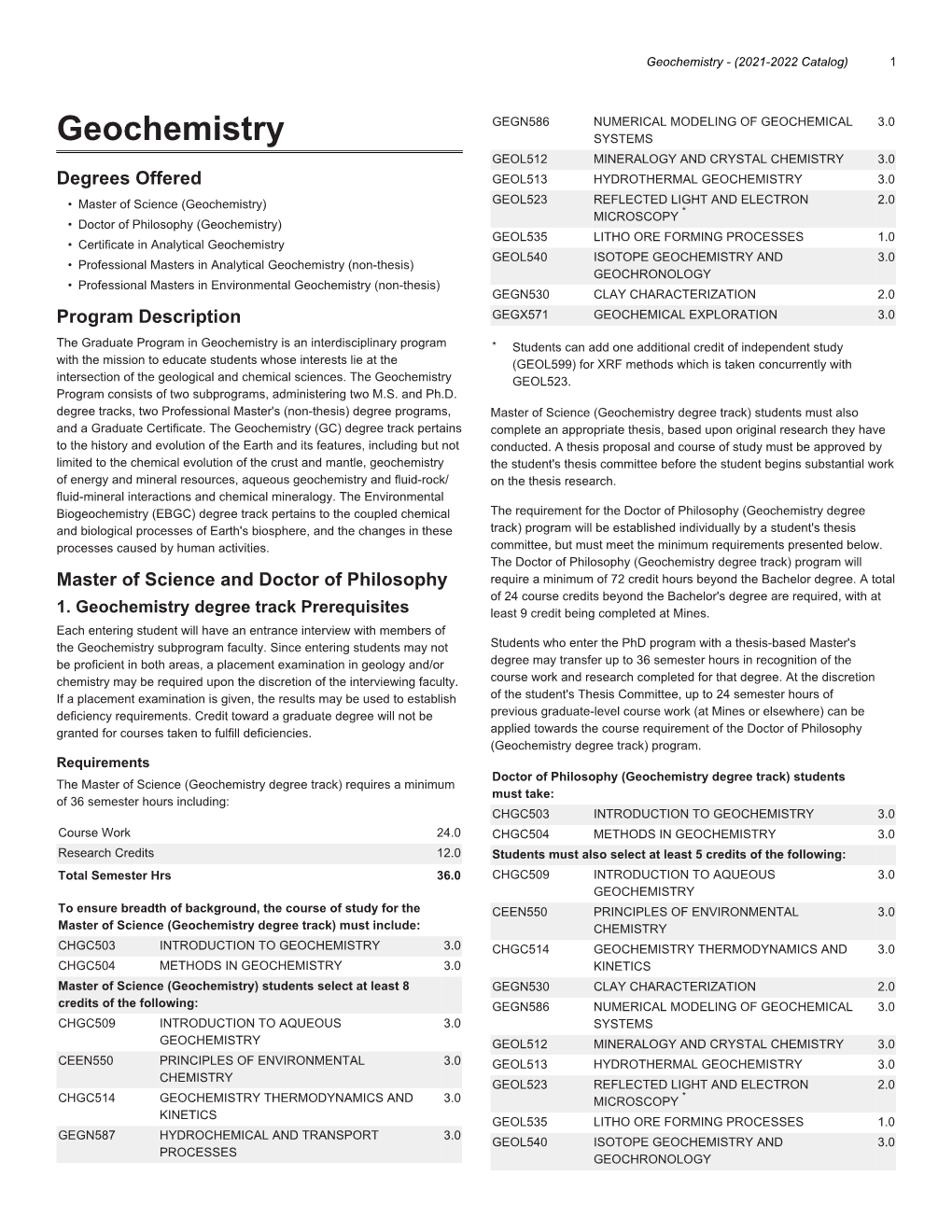 Geochemistry - (2021-2022 Catalog) 1