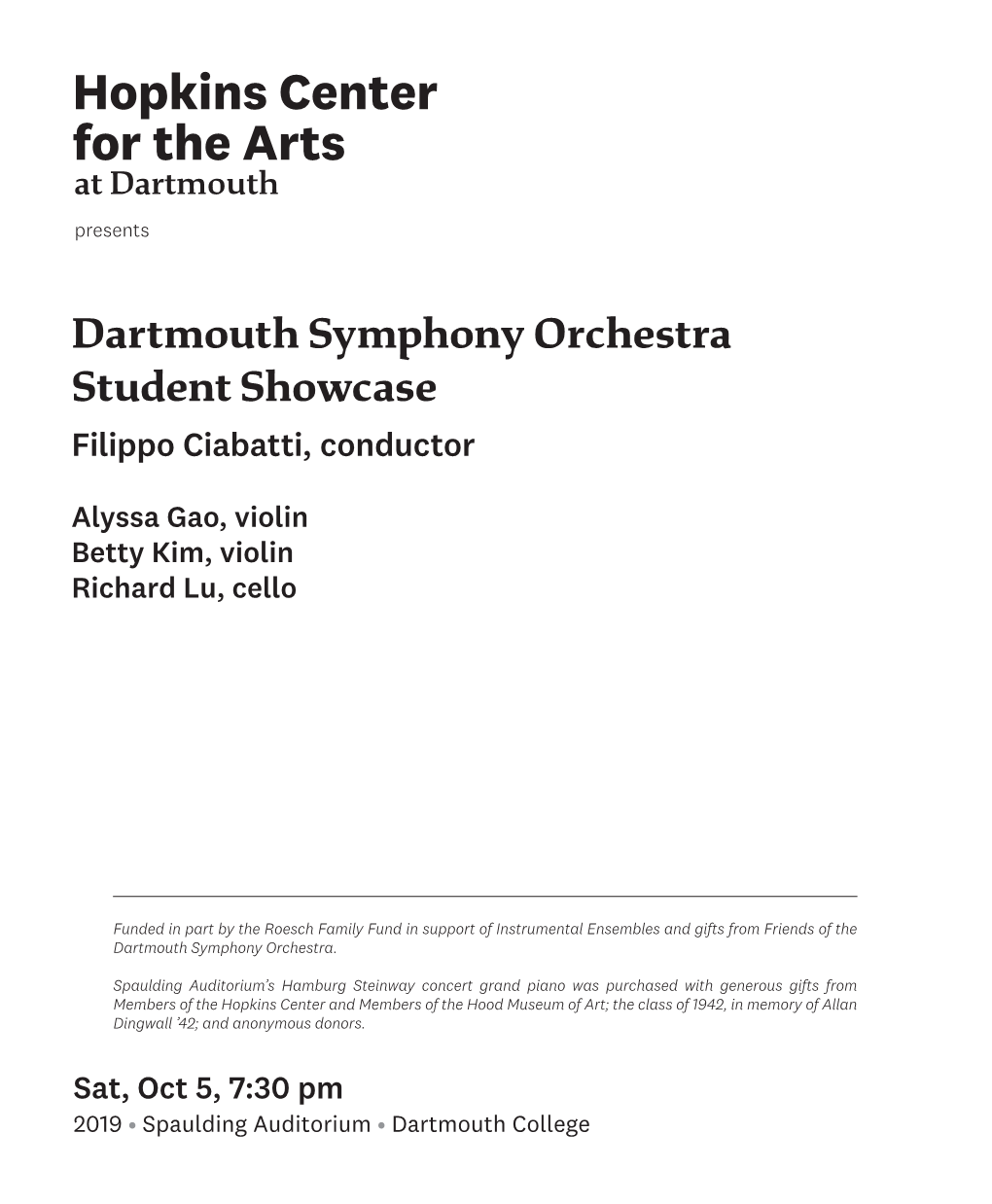 Dartmouth Symphony Orchestra Student Showcase Filippo Ciabatti, Conductor