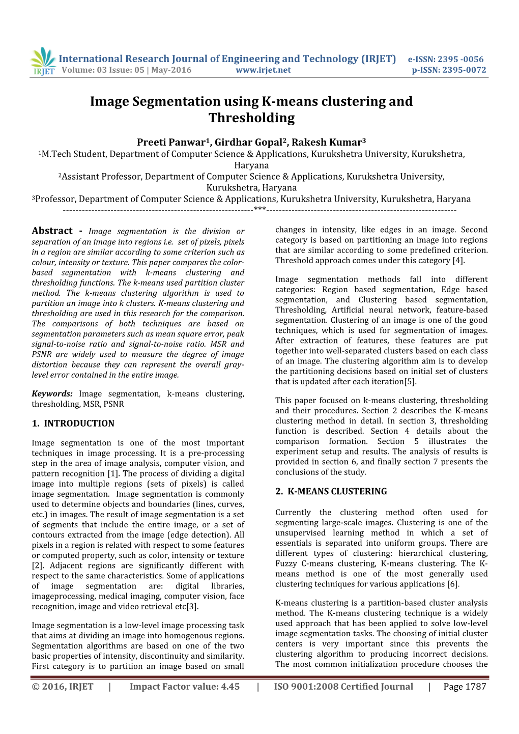 Image Segmentation Using K-Means Clustering and Thresholding