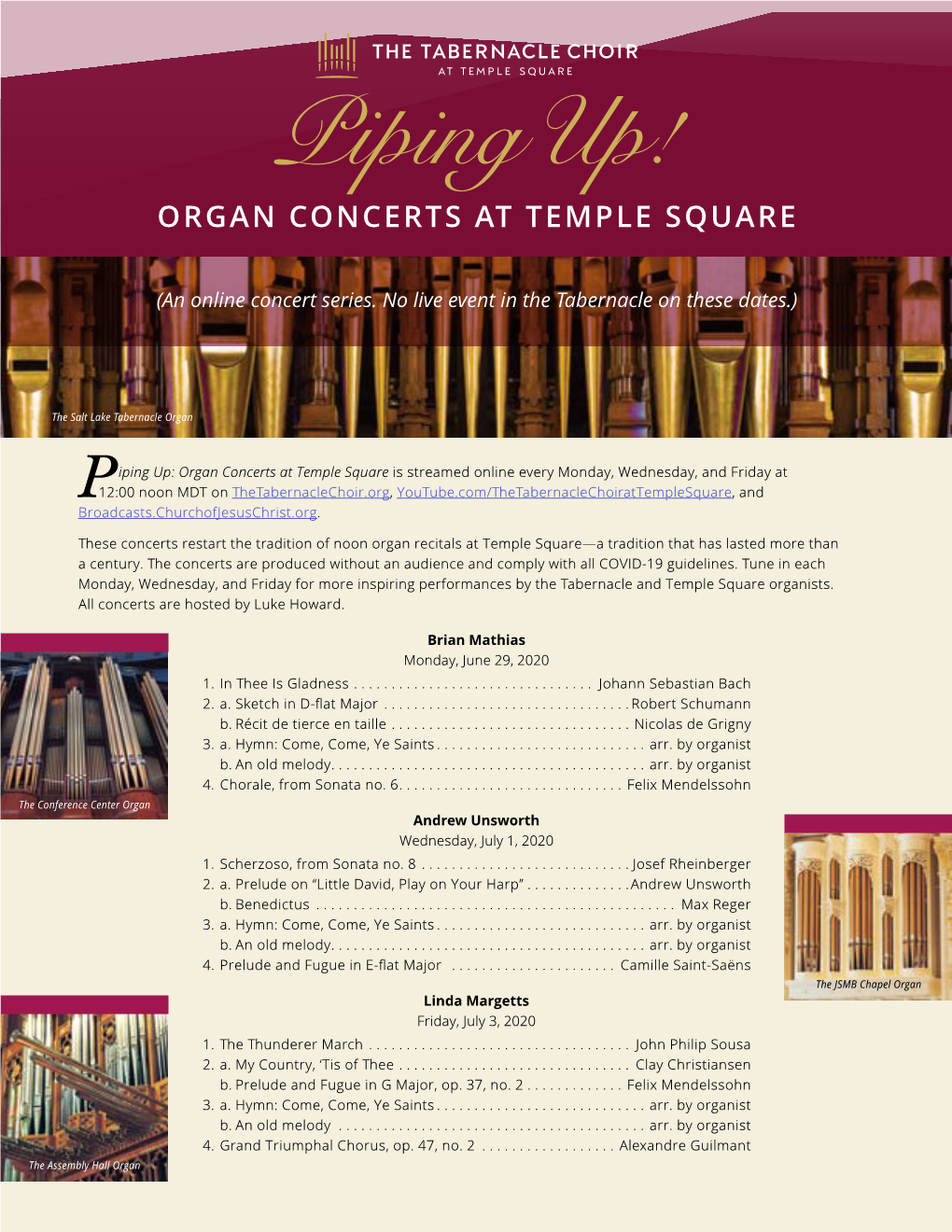 Piping Up! ORGAN CONCERTS at TEMPLE SQUARE