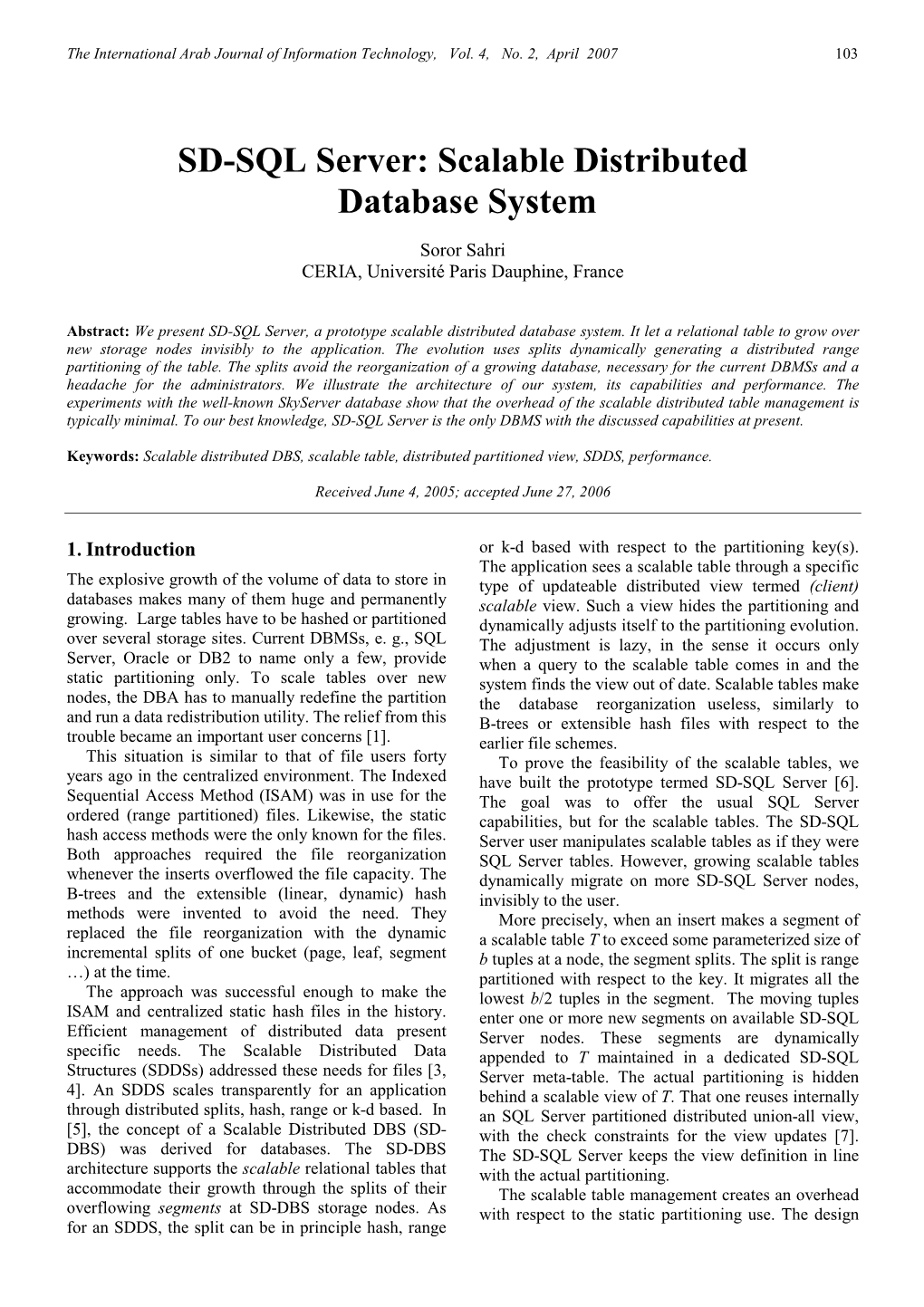 SD-SQL Server: Scalable Distributed Database System