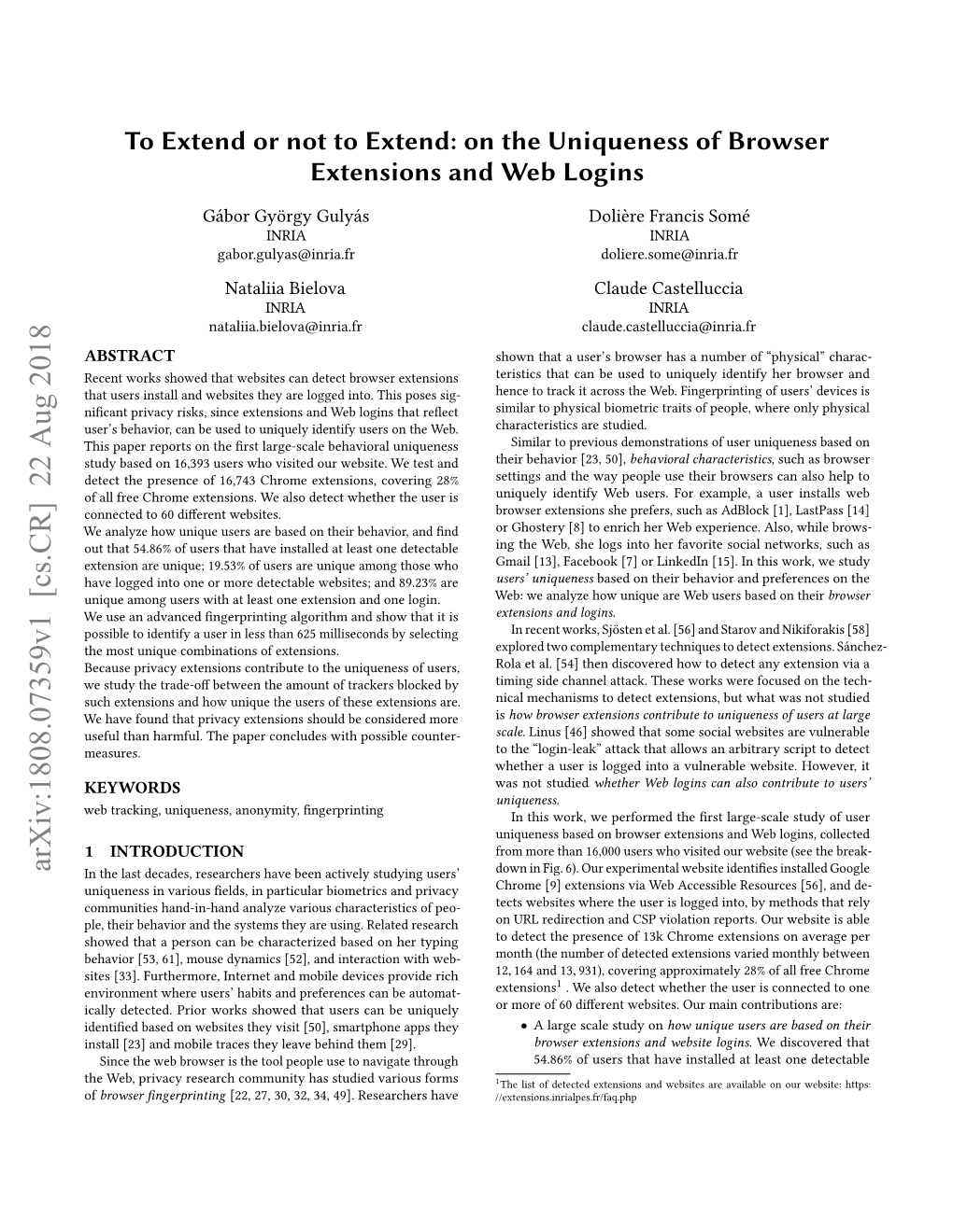 On the Uniqueness of Browser Extensions and Web Logins