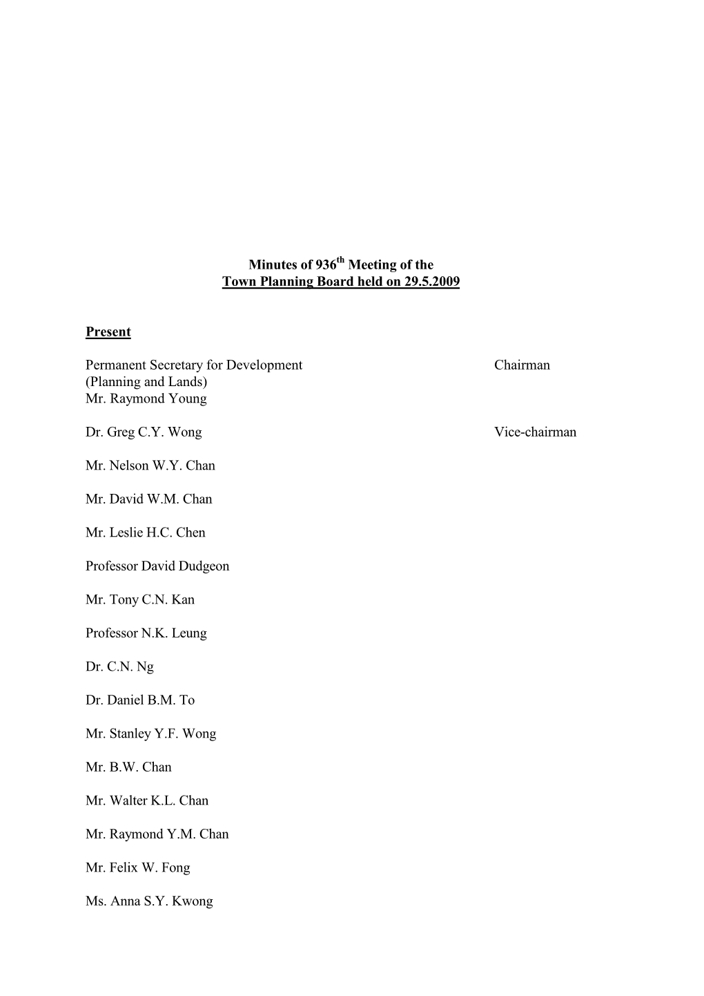 Minutes of 936 Meeting of the Town Planning Board Held on 29.5.2009