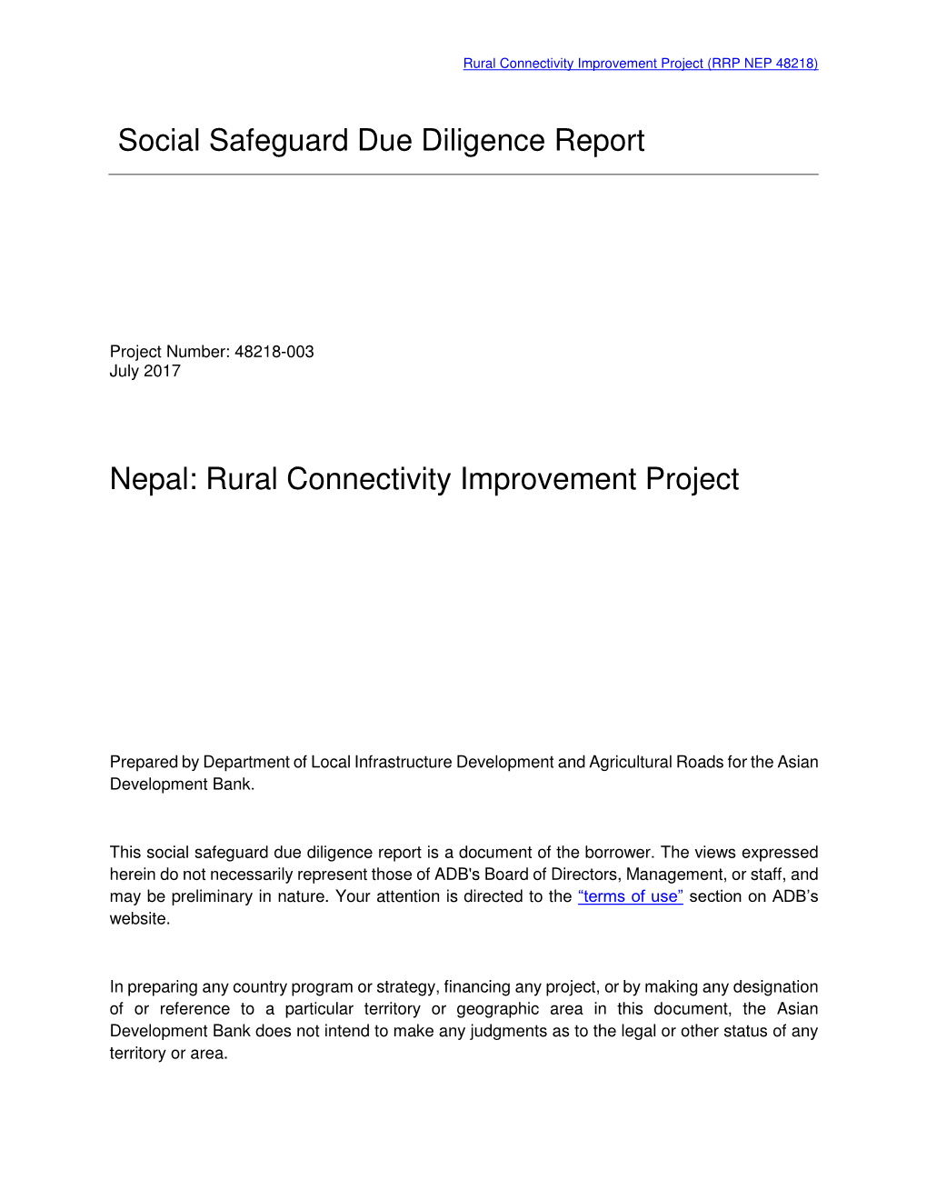 Social Safeguard Due Diligence Report