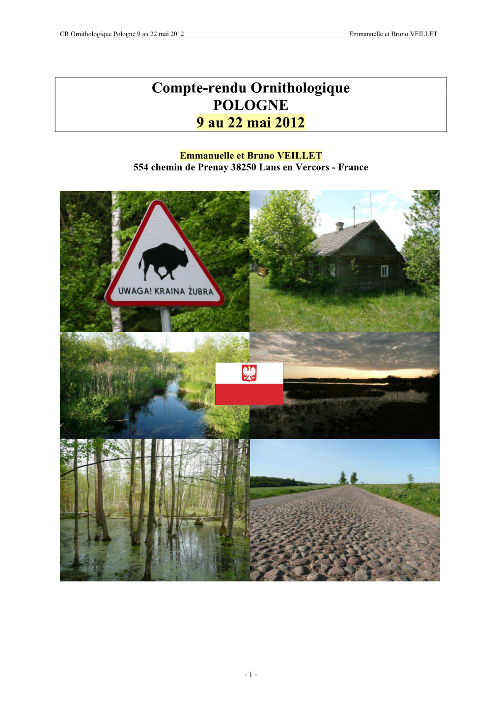 Compte-Rendu Ornithologique POLOGNE 9 Au 22 Mai 2012