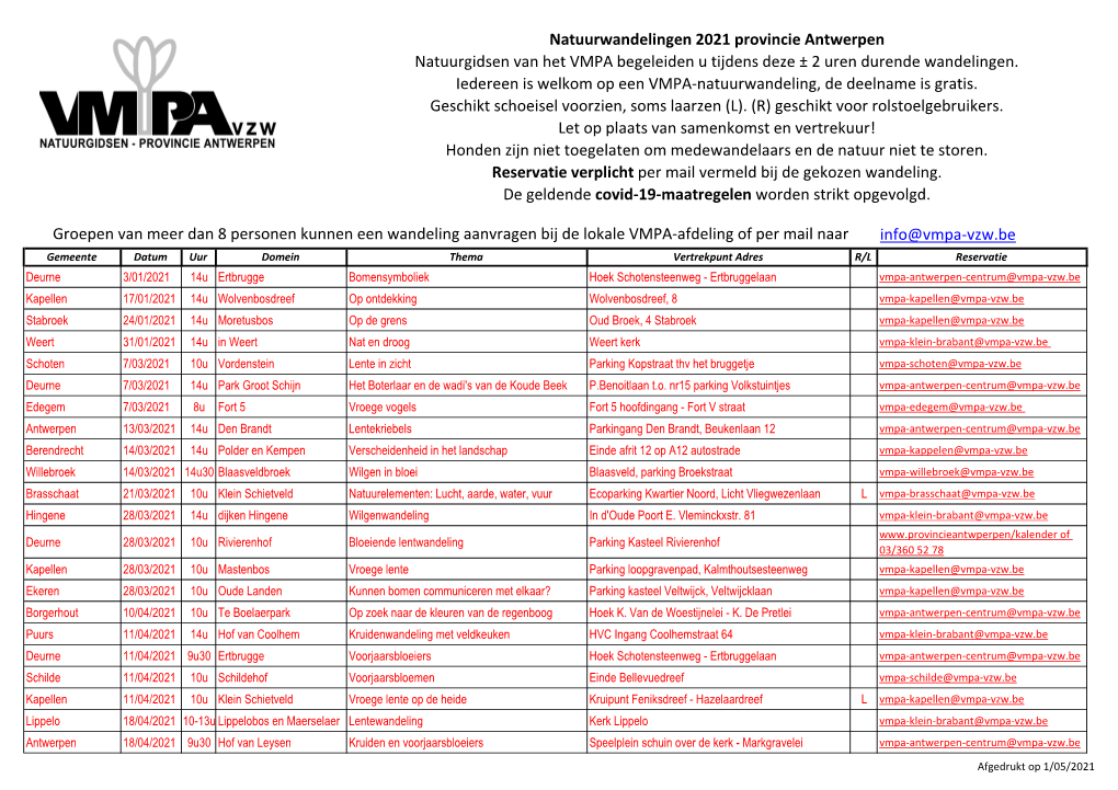 Wandelkalender 2021