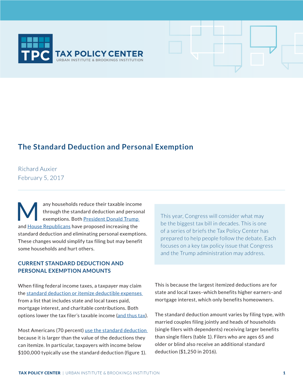 The Standard Deduction and Personal Exemption