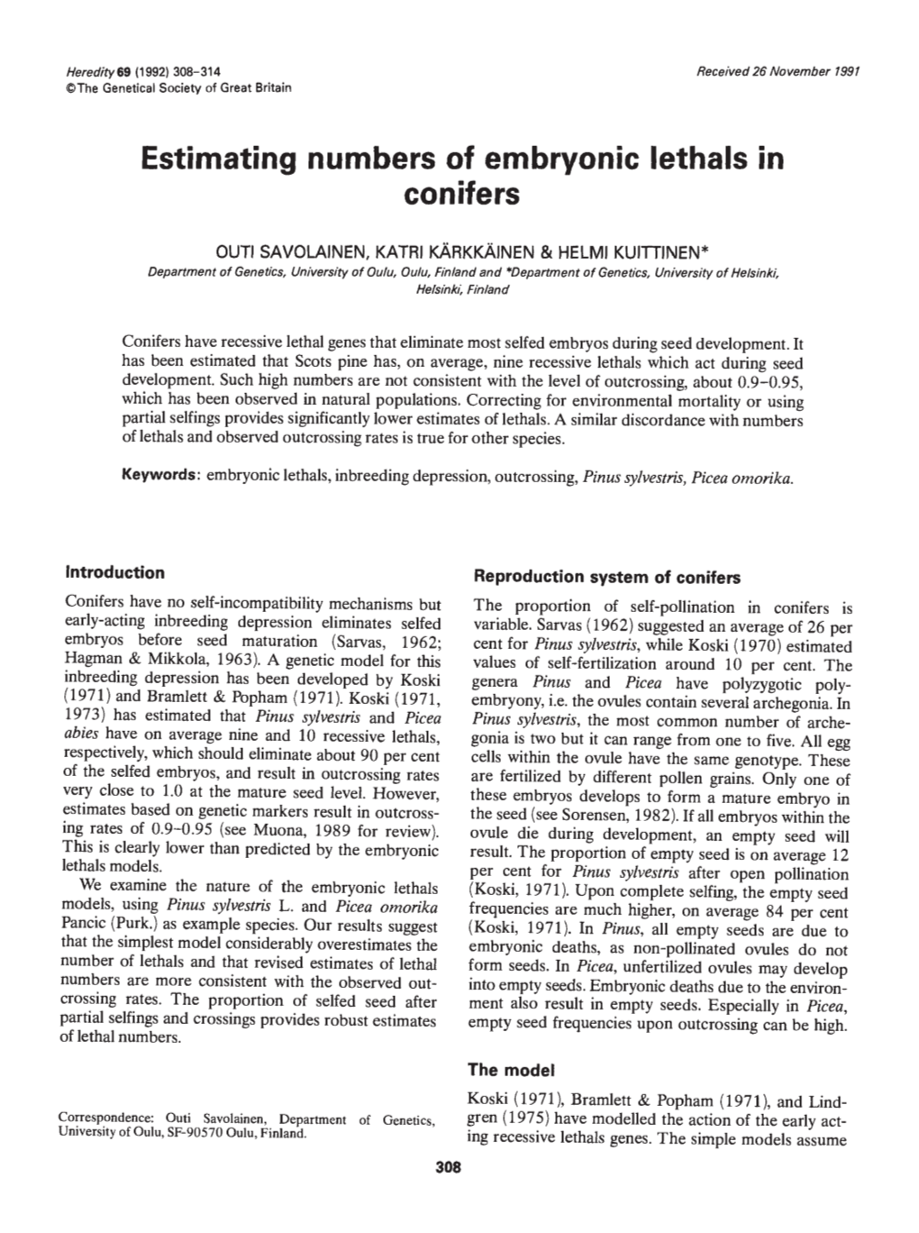 Estimating Numbers of Embryonic Lethals in Conifers