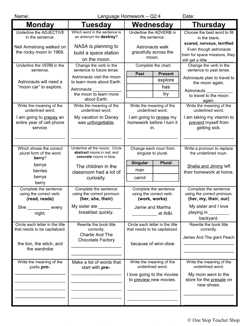 Weekly Homework Sheet s7