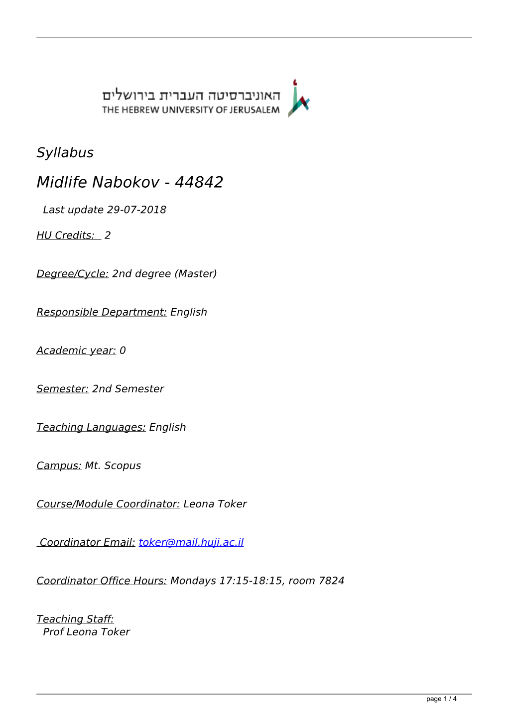 Syllabus Midlife Nabokov - 44842