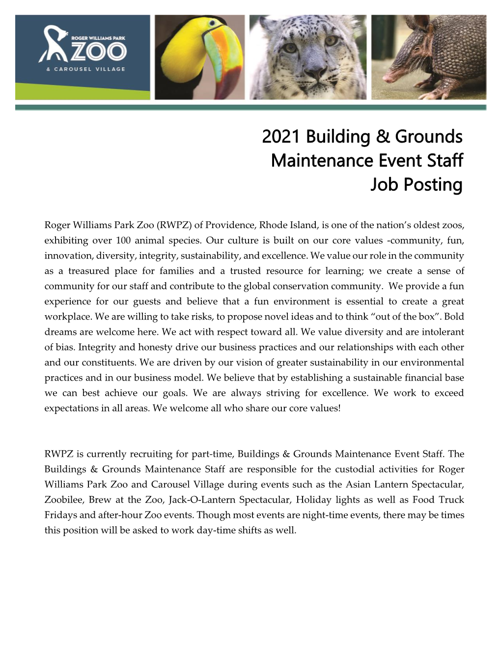 2021 Building & Grounds Maintenance Event Staff Job Posting