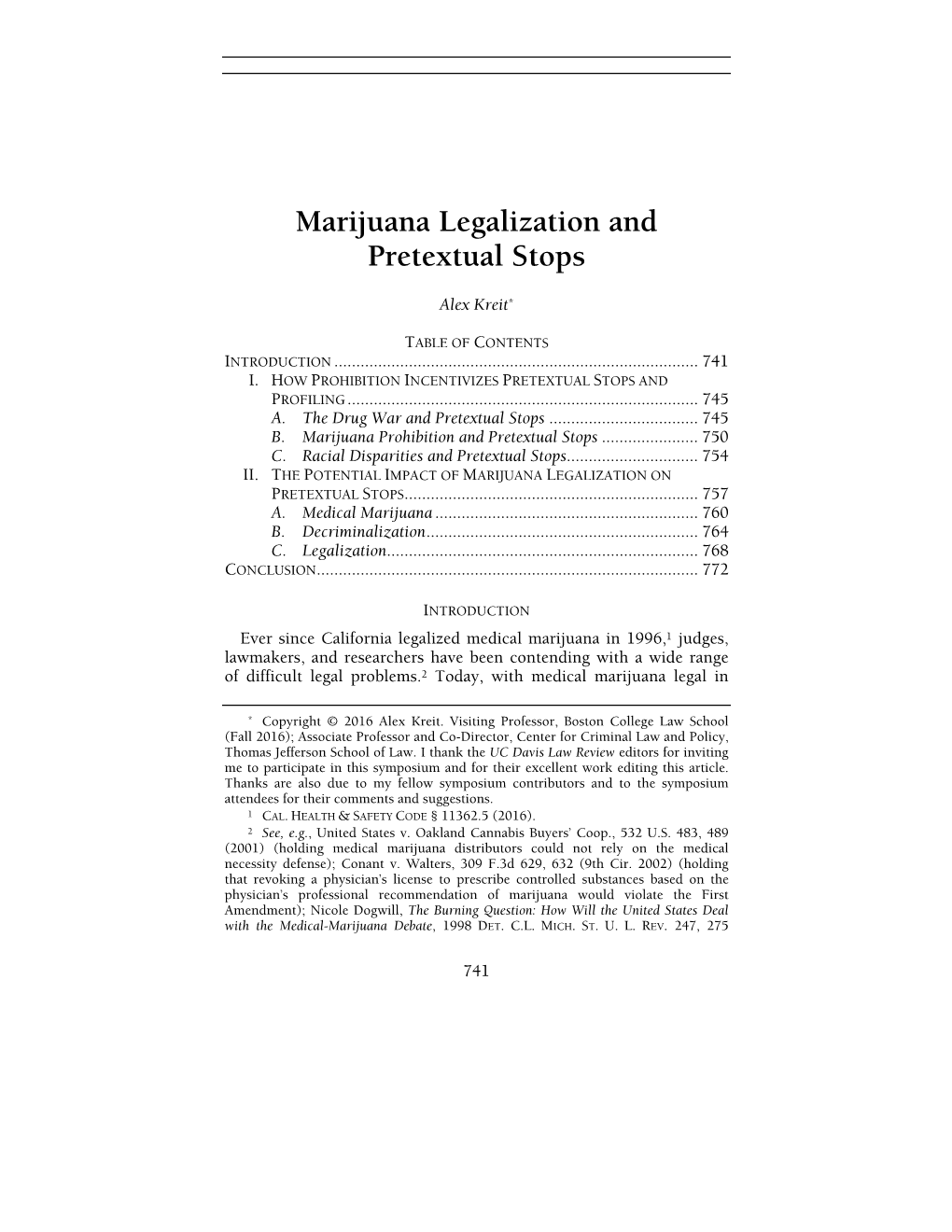 Marijuana Legalization and Pretextual Stops