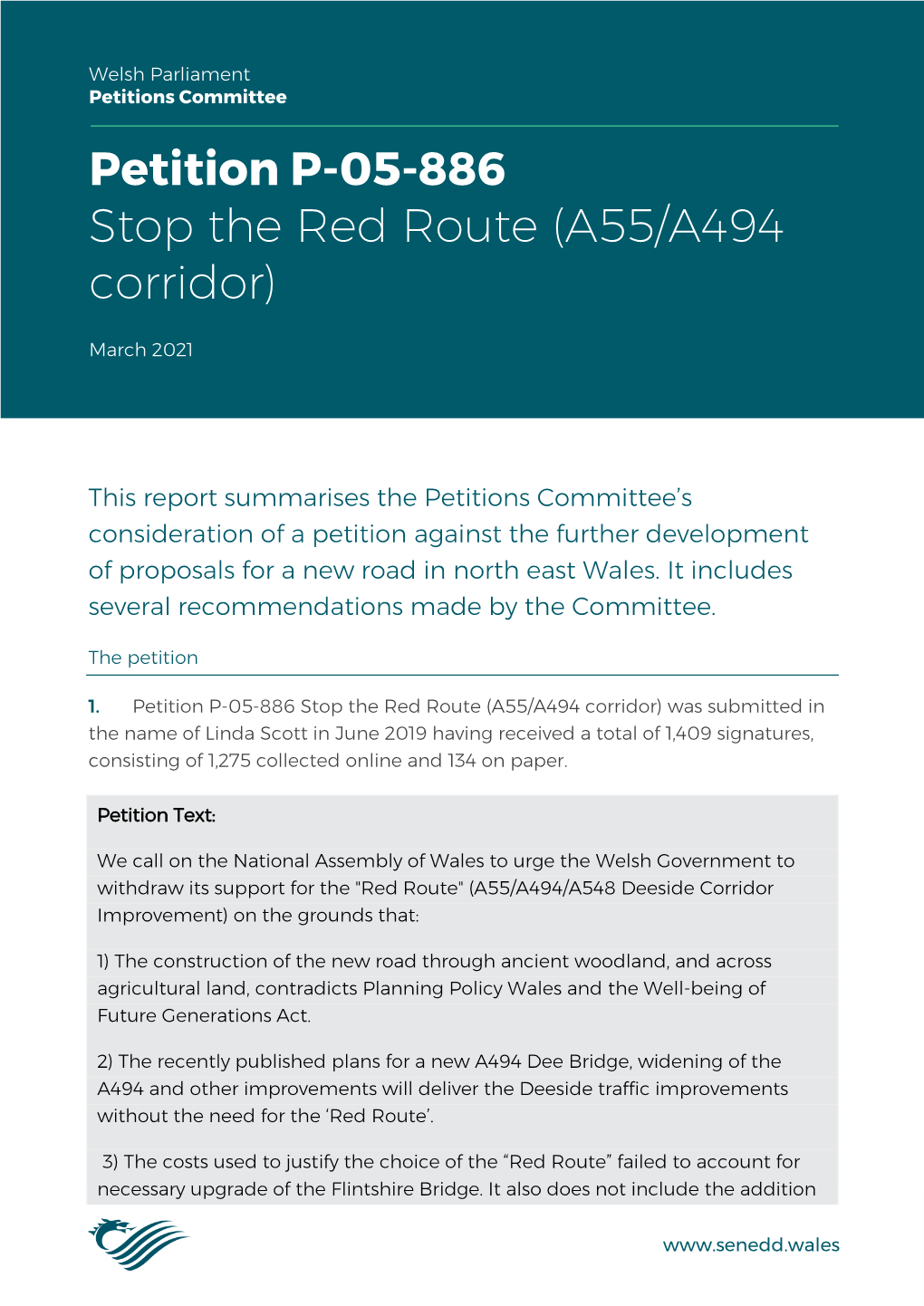 Senedd Petitions Committee Report – Red Route