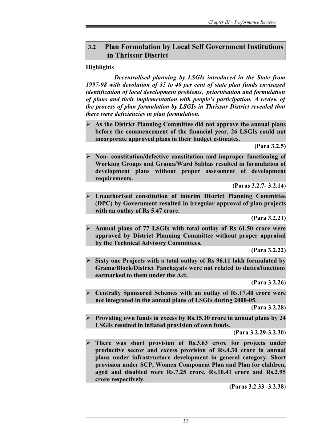 Plan Formulation by Local Self Government Institutions in Thrissur District