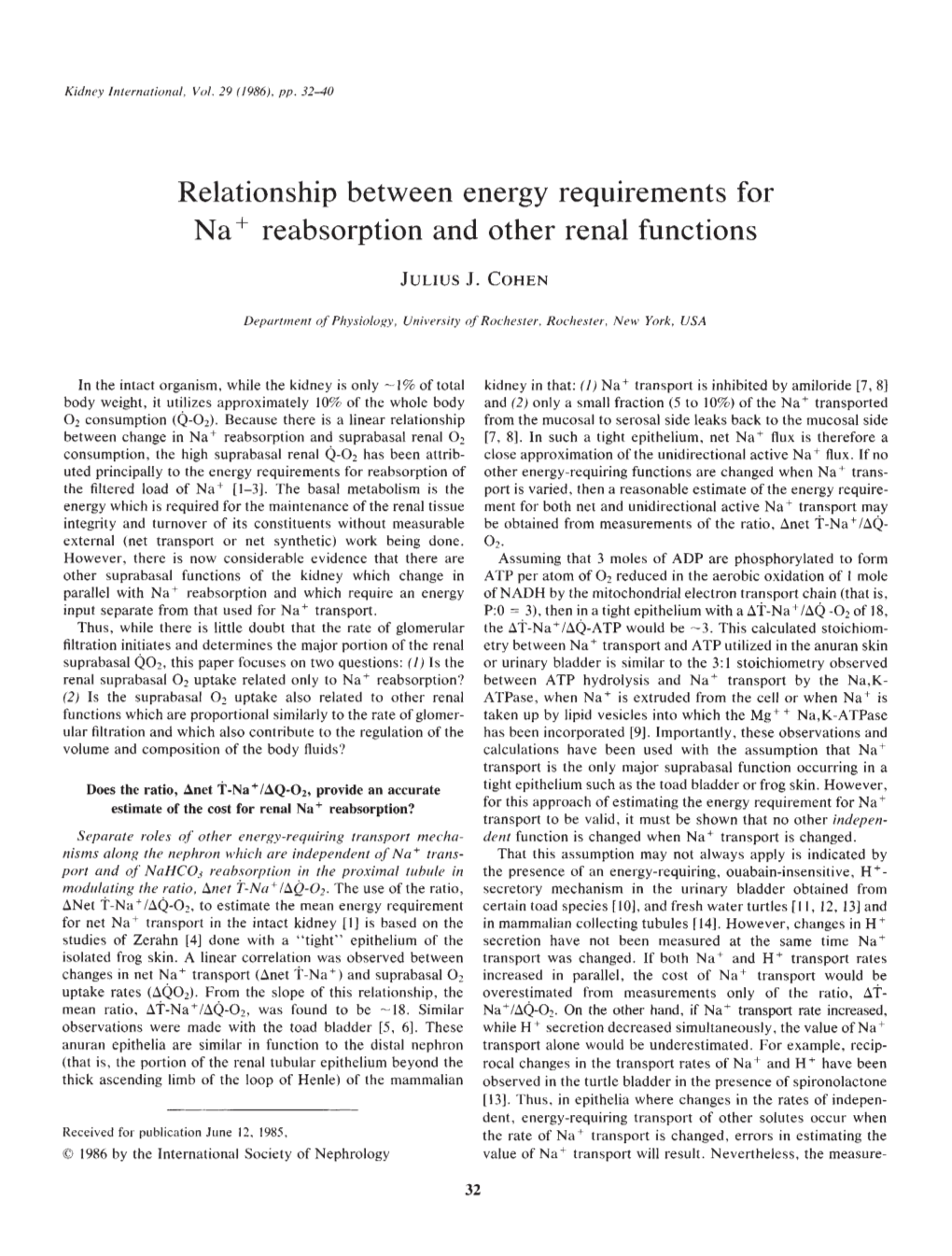 Relationship Between Energy Requirements for Na+Reabsorption