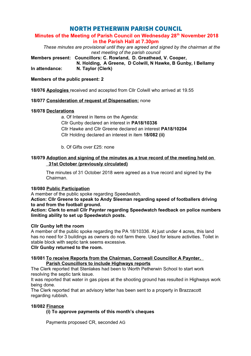 North Petherwin Parish Council